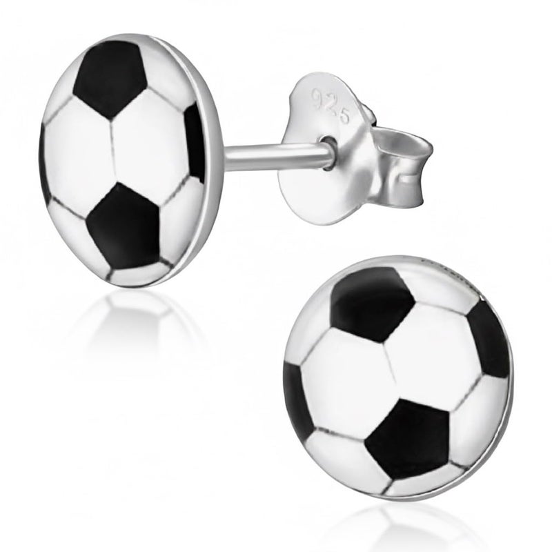 ICYROSE 925 Sterling Silver Round Soccer Ball Stud Earrings (Nickel Free) (Soccer Ball 8mm Acrylic Dome) - Image 1